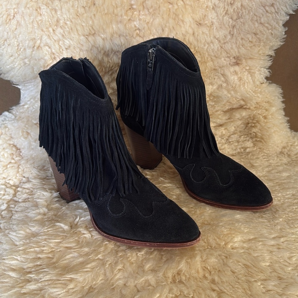 Sam Edelman black suede benjie fringe boots